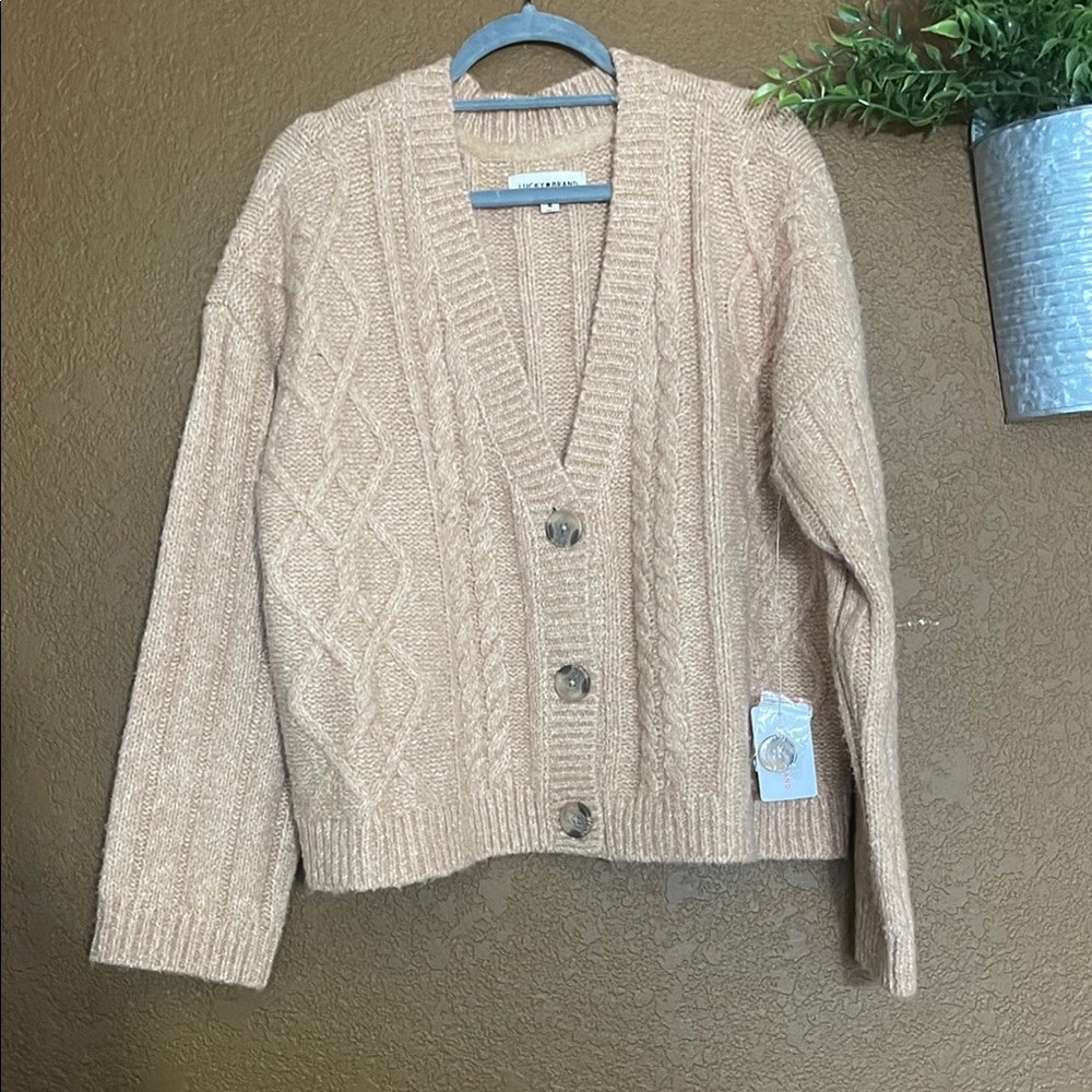 Lucky Brand Tan Cable Knit Cardigan